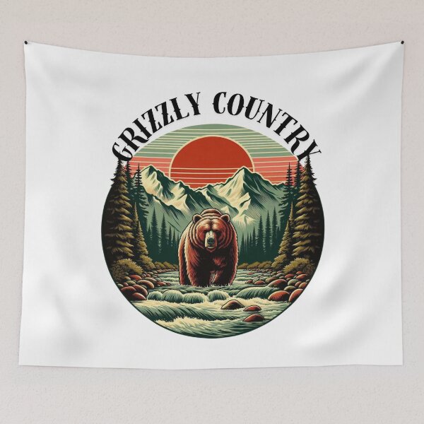 Item preview, Grizzly Country – Vintage Bear in Mountain Landscape designed and sold by JenniferCreaArte .