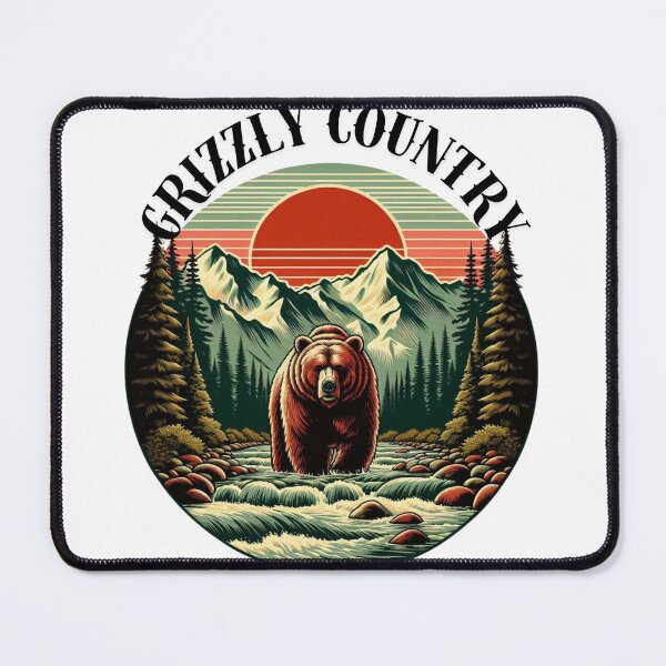 Item preview, Grizzly Country – Vintage Bear in Mountain Landscape designed and sold by JenniferCreaArte .