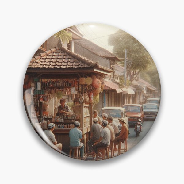 Item preview, Vibrant 1970s Denpasar – AI Artwork Colorful Roadside Café Scene for City Lovers, Travelers, and Vintage Enthusiasts designed and sold by knalpot-design.