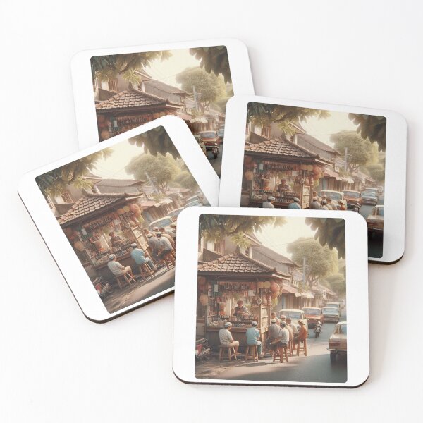 Item preview, Vibrant 1970s Denpasar – AI Artwork Colorful Roadside Café Scene for City Lovers, Travelers, and Vintage Enthusiasts designed and sold by knalpot-design.