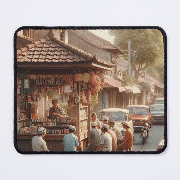 Item preview, Vibrant 1970s Denpasar – AI Artwork Colorful Roadside Café Scene for City Lovers, Travelers, and Vintage Enthusiasts designed and sold by knalpot-design.