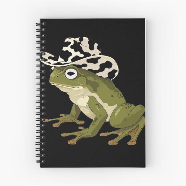 Item preview, frog in a cow print cowboy hat on black background designed and sold by Lizzilzil.