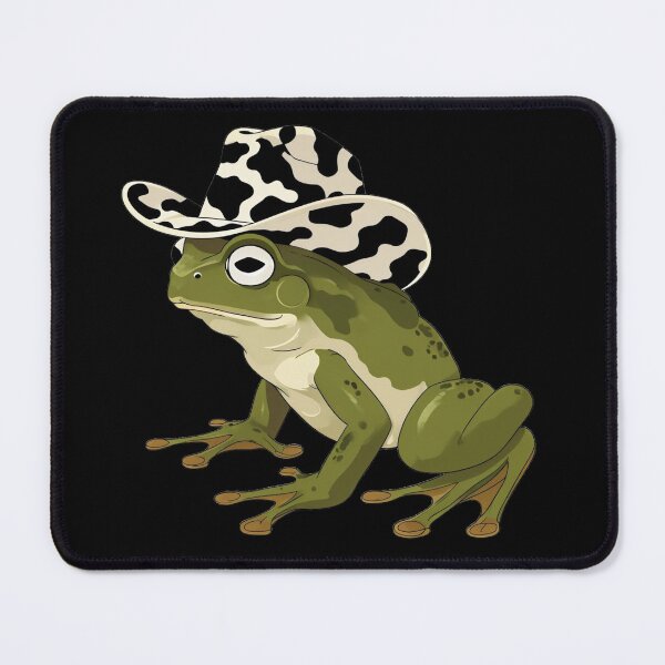 Item preview, frog in a cow print cowboy hat on black background designed and sold by Lizzilzil.