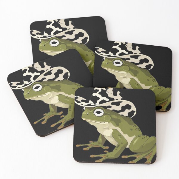 Item preview, frog in a cow print cowboy hat on black background designed and sold by Lizzilzil.