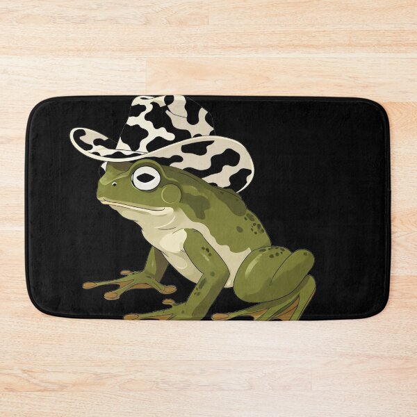 Item preview, frog in a cow print cowboy hat on black background designed and sold by Lizzilzil.