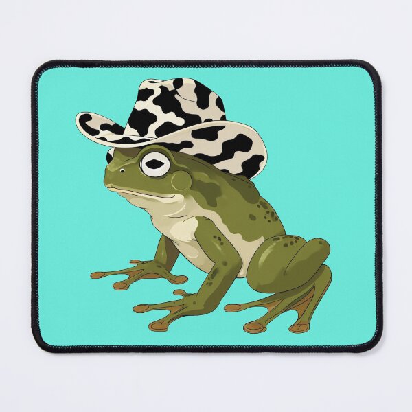 Item preview, frog in a cow print cowboy hat on a teal background designed and sold by Lizzilzil.
