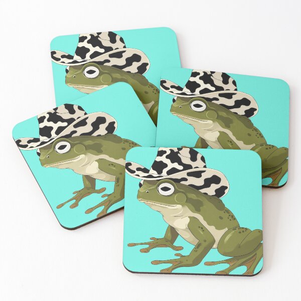 Item preview, frog in a cow print cowboy hat on a teal background designed and sold by Lizzilzil.