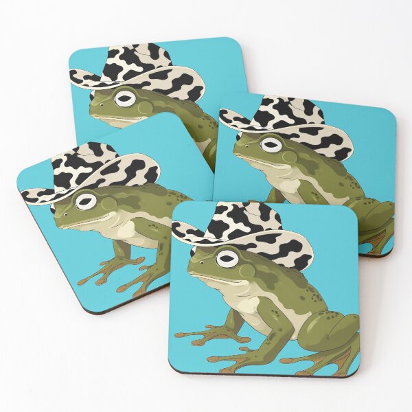Item preview, frog in a cow print cowboy hat with blue background designed and sold by Lizzilzil.