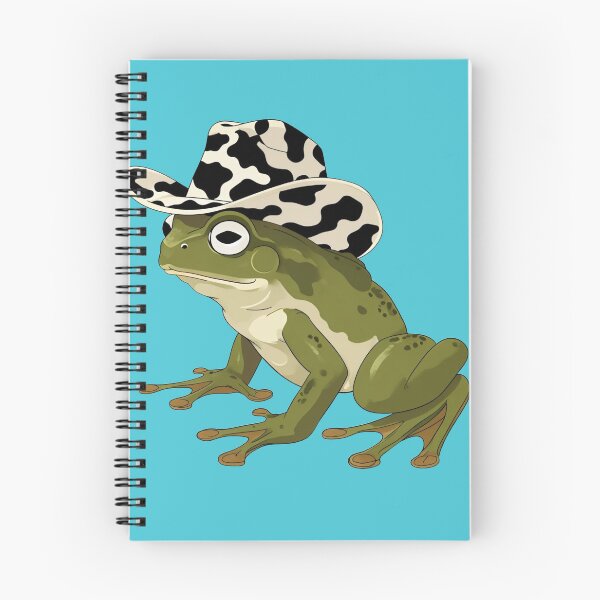 Item preview, frog in a cow print cowboy hat with blue background designed and sold by Lizzilzil.