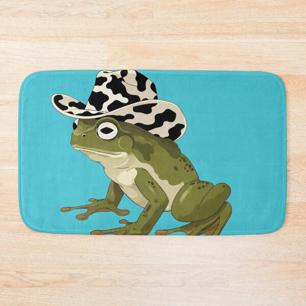 Item preview, frog in a cow print cowboy hat with blue background designed and sold by Lizzilzil.