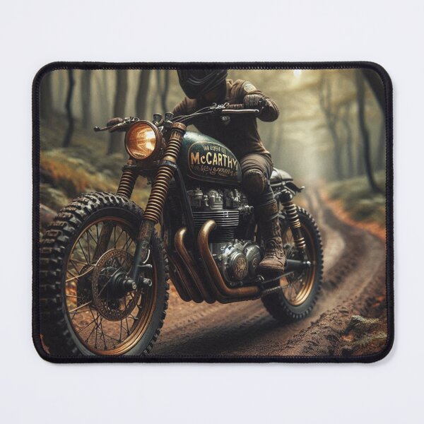 Item preview, Scrambler McCarthy Motorcycle on wooded Trail designed and sold by Outlandishrob.