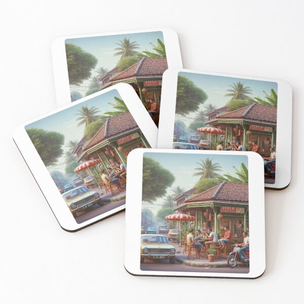 Item preview, Vibrant 1970s Bogor – AI Artwork Colorful Roadside Café Scene for City Lovers, Travelers, and Vintage Enthusiasts designed and sold by knalpot-design.