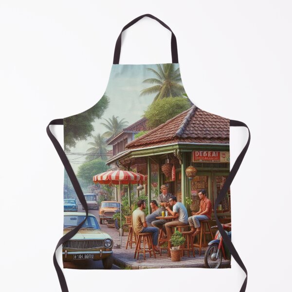 Item preview, Vibrant 1970s Bogor – AI Artwork Colorful Roadside Café Scene for City Lovers, Travelers, and Vintage Enthusiasts designed and sold by knalpot-design.
