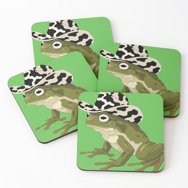Item preview, frog in a cow print cowboy hat green background designed and sold by Lizzilzil.