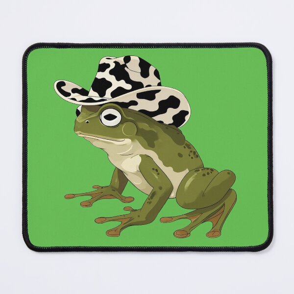 Item preview, frog in a cow print cowboy hat green background designed and sold by Lizzilzil.