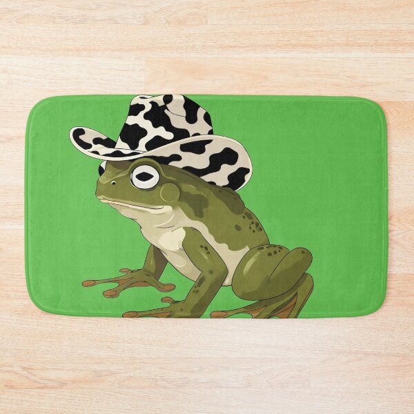 Item preview, frog in a cow print cowboy hat green background designed and sold by Lizzilzil.