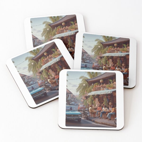 Item preview, Vibrant 1970s Denpasar – AI Artwork Colorful Roadside Café Scene for City Lovers, Travelers, and Vintage Enthusiasts designed and sold by knalpot-design.