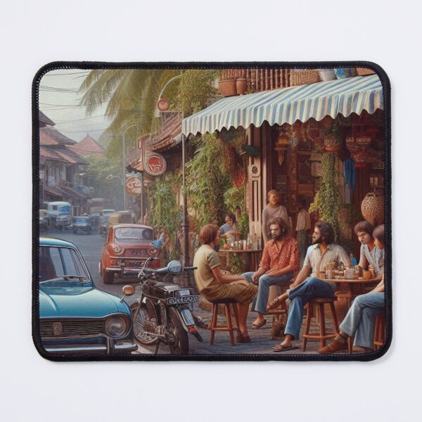 Item preview, Vibrant 1970s Denpasar – AI Artwork Colorful Roadside Café Scene for City Lovers, Travelers, and Vintage Enthusiasts designed and sold by knalpot-design.