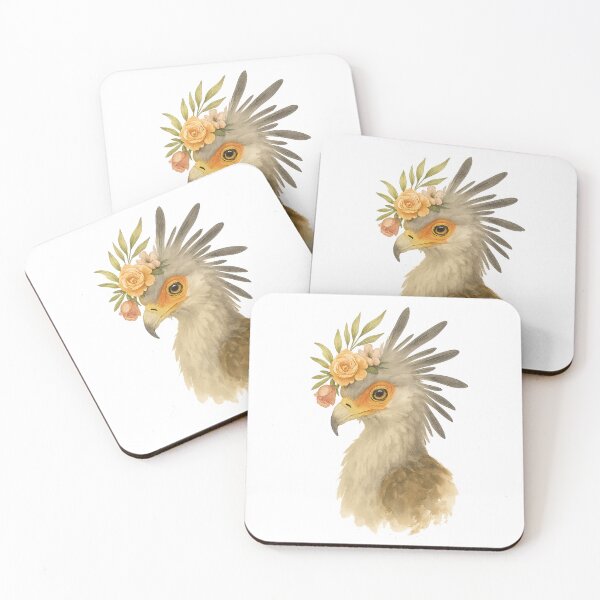 Item preview, Secretary bird with flower wreath – Elegant watercolor art designed and sold by Print-Zoo.
