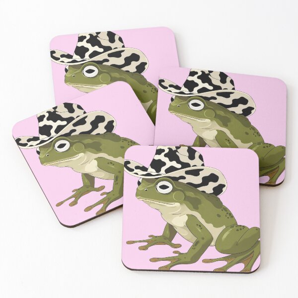 Item preview, frog in a cow print cowboy hat on pink background designed and sold by Lizzilzil.