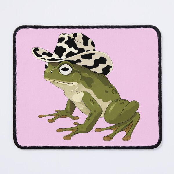 Item preview, frog in a cow print cowboy hat on pink background designed and sold by Lizzilzil.