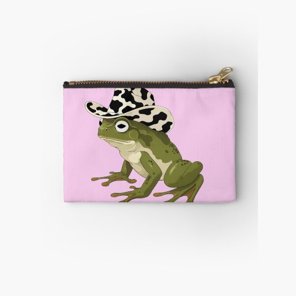 Item preview, frog in a cow print cowboy hat on pink background designed and sold by Lizzilzil.