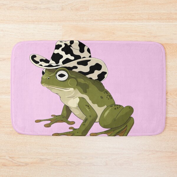Item preview, frog in a cow print cowboy hat on pink background designed and sold by Lizzilzil.
