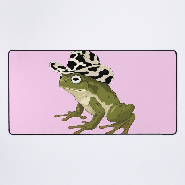 Item preview, frog in a cow print cowboy hat on pink background designed and sold by Lizzilzil.