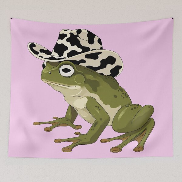 Item preview, frog in a cow print cowboy hat on pink background designed and sold by Lizzilzil.