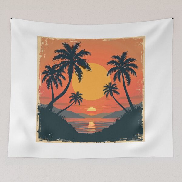 Item preview, Retro Sunset with Palm Trees - Vintage Vibes designed and sold by Arte Zen.
