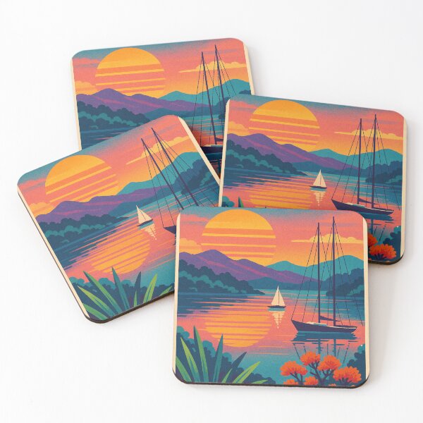 Item preview, Whangārei Harbor Northland New Zealand Tropical Sunset with Sailboats and Flowers designed and sold by Aryabek.