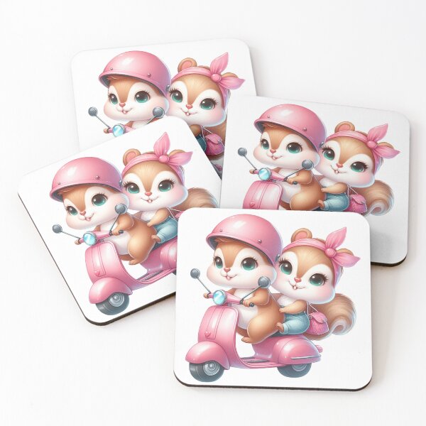 Item preview, Cute squirrel pair on pink scooter! designed and sold by fribabywonder.