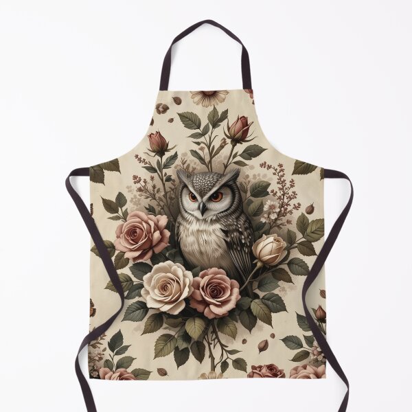 Aperçu de l'œuvre un hibou aux yeux orange saisissants est entouré d'un arrangement luxuriant de roses et de feuilles créée et vendue par InezPhotography.