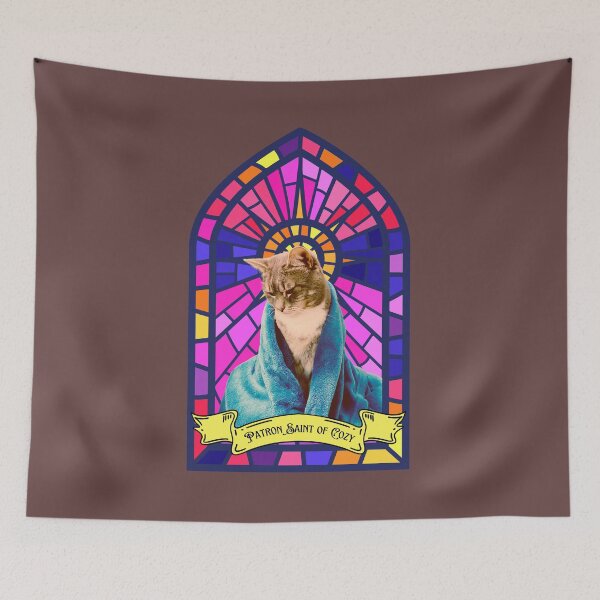 Item preview,  Patron Saint of Cozy - Sacred Robed Cat Art with Stained Glass designed and sold by LUV963.