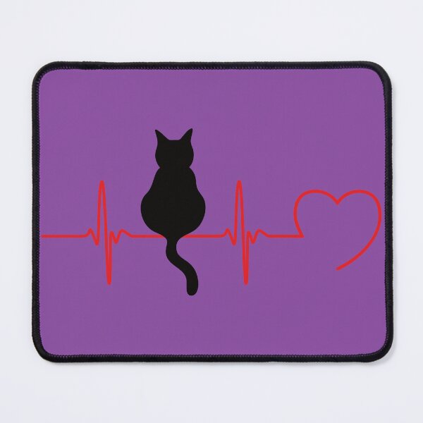 Aperçu de l'œuvre Battement de cœur pour amoureux des chats – Design ECG félin noir créée et vendue par FaeryNuff.