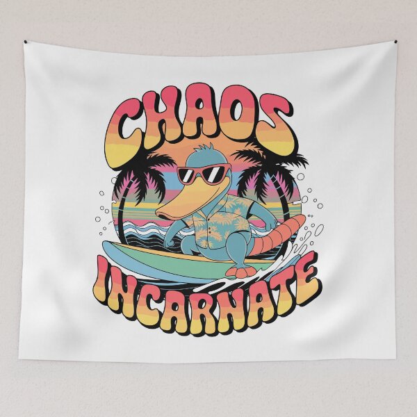 Item preview, Chaos Incarnate Platypus Surfing Retro Design designed and sold by WildlifeInc.