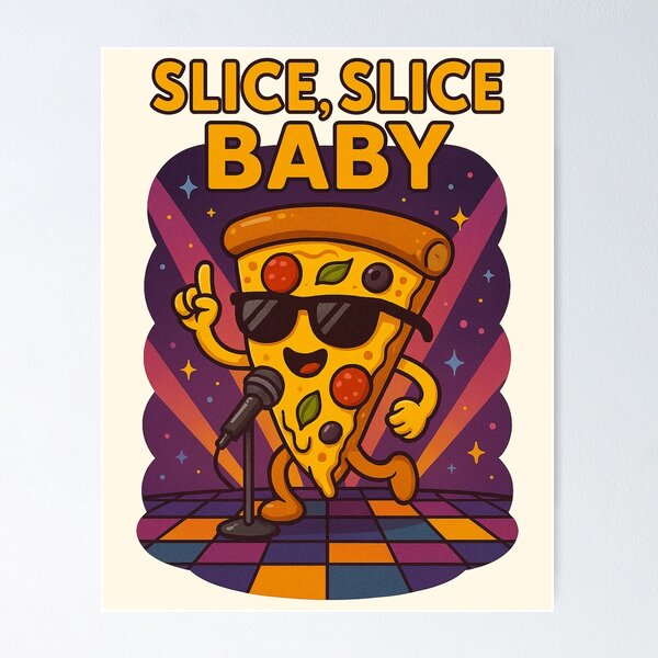 Item preview, Pizza divertida de Slice Slice Baby cantando: diseño retro vintage de dibujos animados designed and sold by Patternicity.