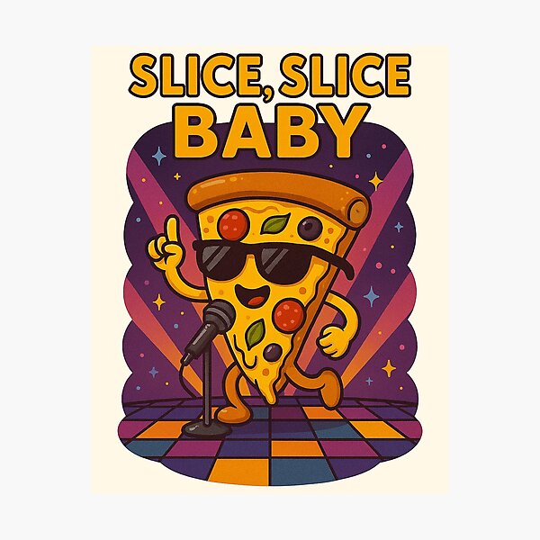 Item preview, Slice Slice Baby Funny Pizza Singing – Retro Vintage Cartoon Design designed and sold by Patternicity.