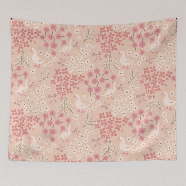 Item preview, Sweet geese with flowers and bows on peach designed and sold by RRuffieuxStudio.