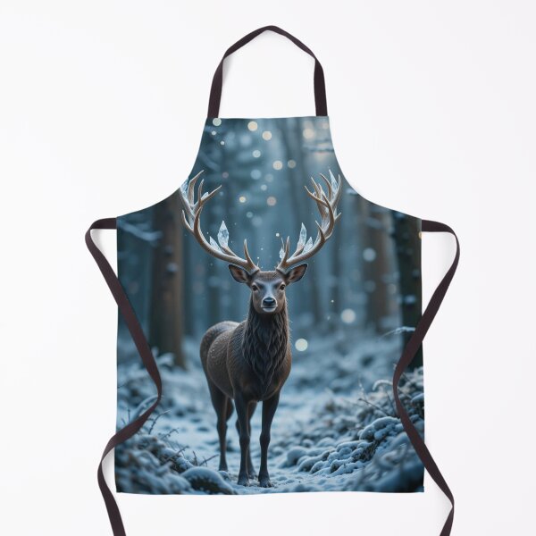 Item preview, majestic deer with crystal-like antlers stands in a serene winter forest, designed and sold by InezPhotography.