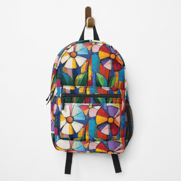 Item preview, Blooming Energy - Vibrant Multicolored Flowers Against a Bold Geometric Backdrop designed and sold by OlfactoART Studio.