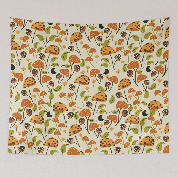Item preview, Ditsy retro mushroom land  designed and sold by mitalim.
