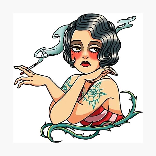 Item preview, Tatouage Old School, Tatouage Old School Femme Fumeuse designed and sold by HaydenMillepied.