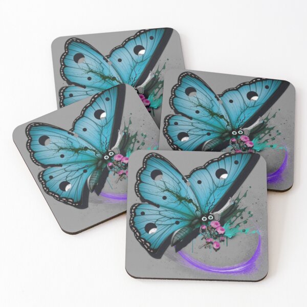 Item preview,  Abstract Blue Butterfly Art with Floral Accents designed and sold by tinkeybabes.