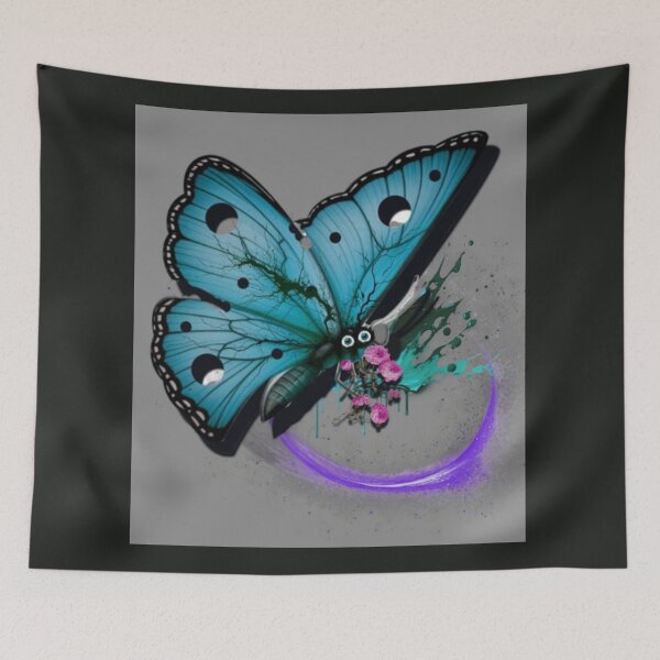 Item preview,  Abstract Blue Butterfly Art with Floral Accents designed and sold by tinkeybabes.