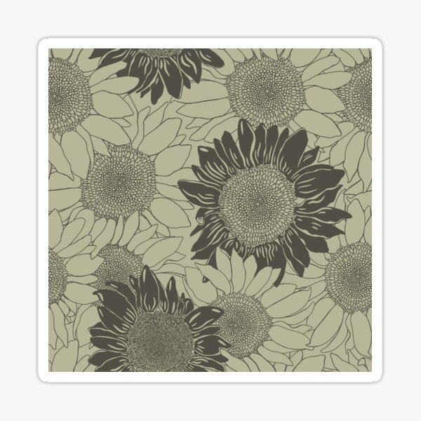 Aperçu de l'œuvre Tournesols fanés - Palette sauge et marron créée et vendue par Sketchbook Designs.