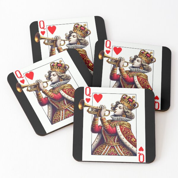 Artikelvorschau, Trompetenspieler Queen Of Hearts Trompeter Spielkarte entworfen und verkauft von Kimberley King Art King Art.