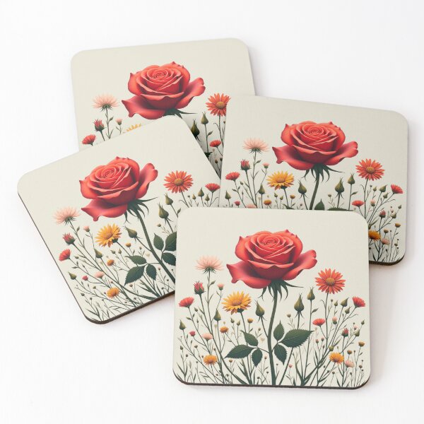Item preview, Wildflowers and Red Rose in Middle - Ivory Cream Background #5007ICR designed and sold by Wildflower Rose.