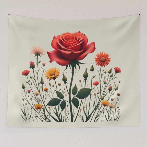 Item preview, Wildflowers and Red Rose in Middle - Ivory Cream Background #5007ICR designed and sold by Wildflower Rose.