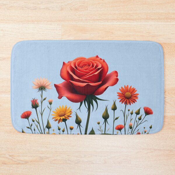 Item preview, Wildflowers and Red Rose in Middle - Powder Blue Background #5007PBL designed and sold by Wildflower Rose.